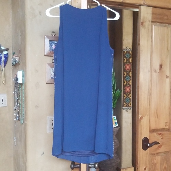 Blue dress with silver beads L - Picture 2 of 6